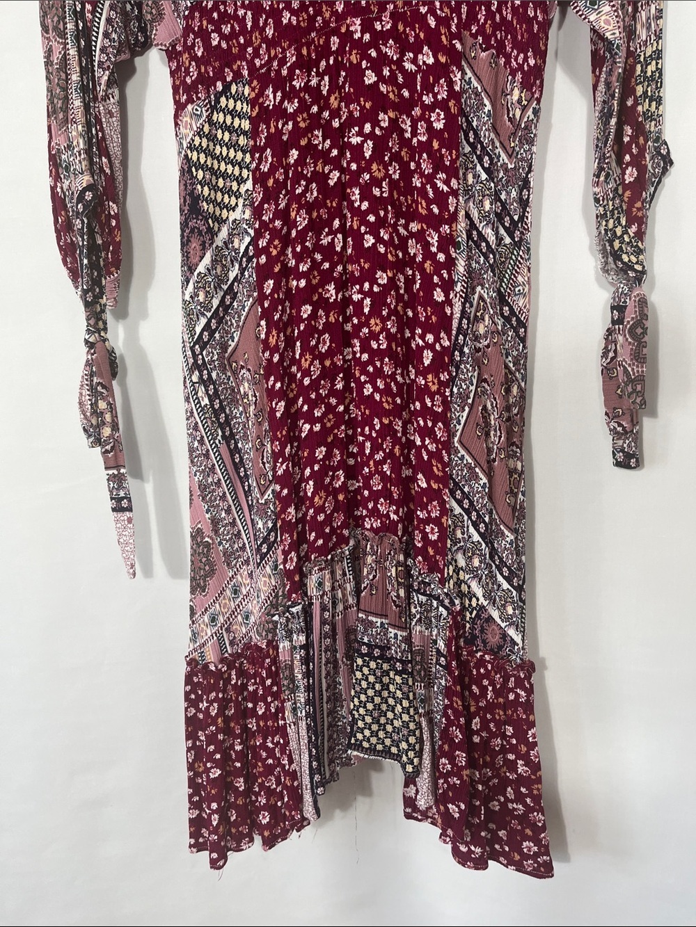 GIGIO Burgundy and Pink Asymmetrical Patchwork Dress - Picture 6 of 9